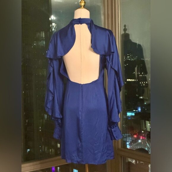 🆕 FARM Rio 🧿 NWOT Bright Blue Backless Ruffle Sleeve Mini Dress, Sz XS - Picture 7 of 16